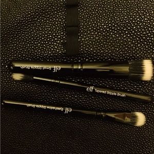 3pcs ELF Makeup Brushes with Free Faux Leather Brush Bag